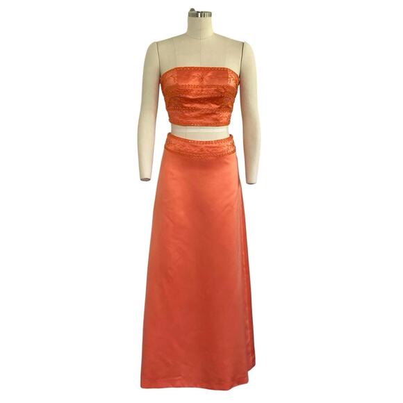 Y2K Ciret Beaded Orange Two Piece Formal Dress with Corset Tie - Picture 2 of 8